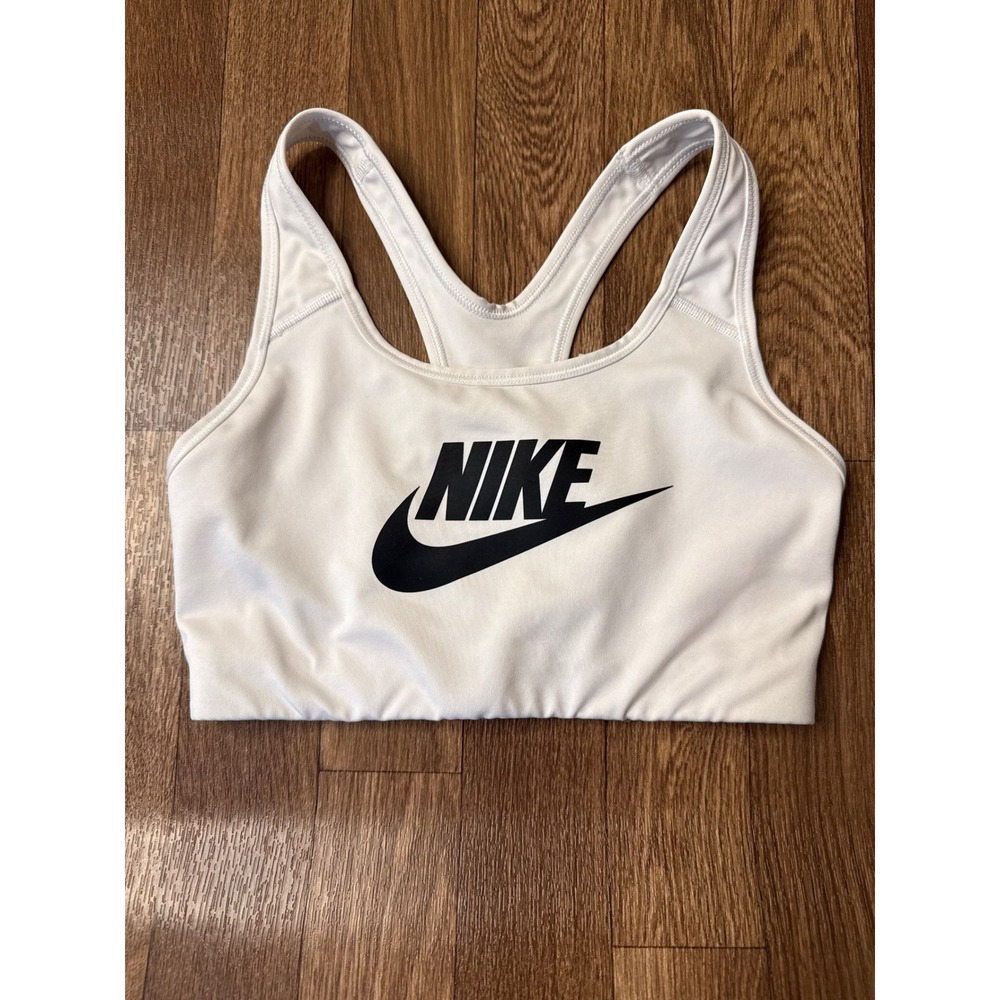 Nike Womens Dri-FIT Swoosh Futura Medium Support Sports Bra White CN5262-100 S